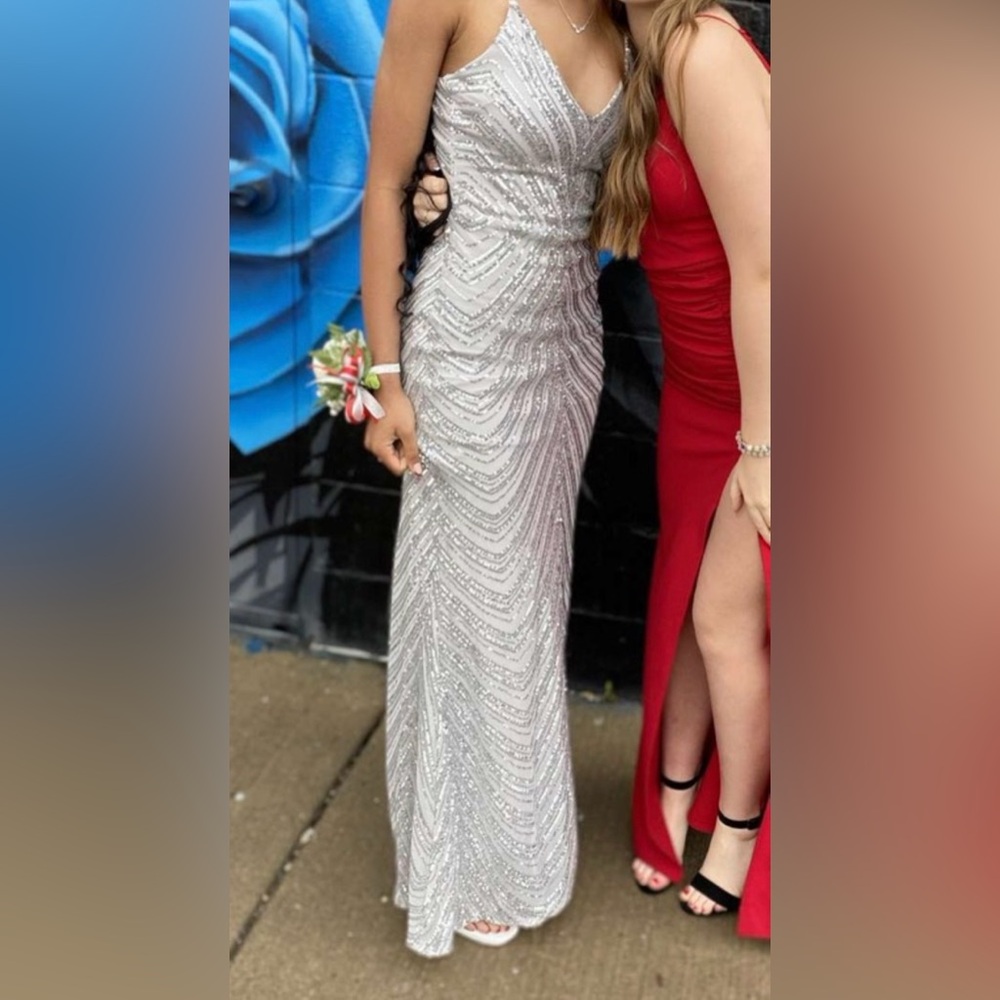 B Darlin Silver Prom Dress